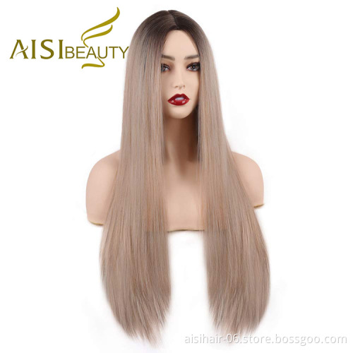 Aisi Beauty Popular Vendor Cheap Long Straight Ombre Blonde Wig Lace Frontal Synthetic Hair For Black Women Lace Front Wig